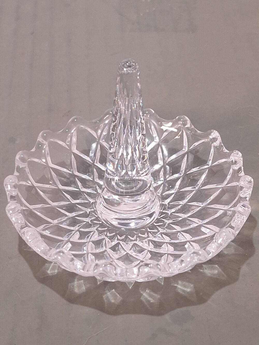 Vintage Crystal Ring Holder Scalloped Vanity Jewelry Dish 3.5"- Excellent!